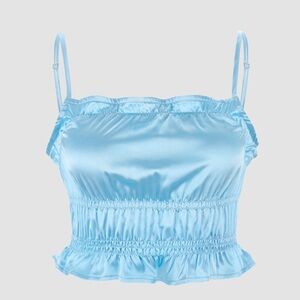 Y2K Light Blue Satin Crop Top